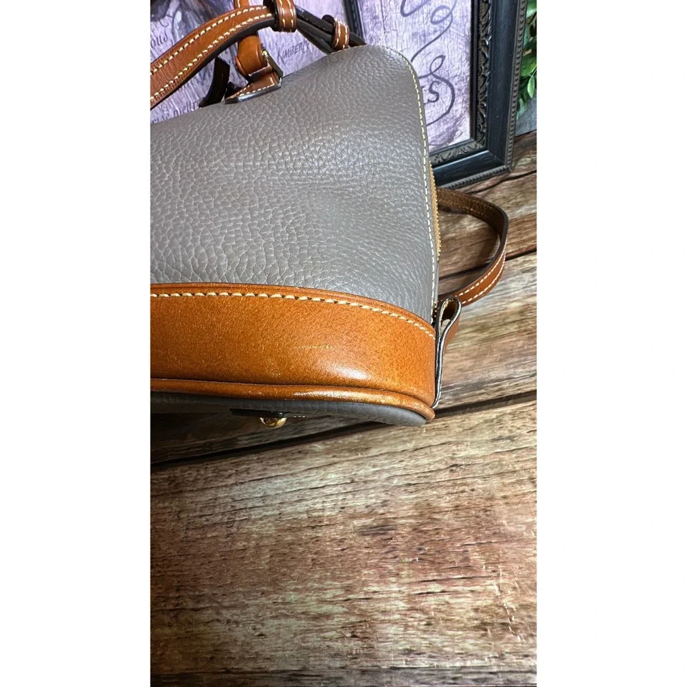 Dooney and Bourke Leather Zip Satchel Taupe and Brown & Matching Wallet